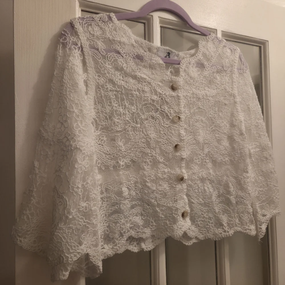 AZ Chic Lace Embroidered Button Up Long Sleeve Blouse